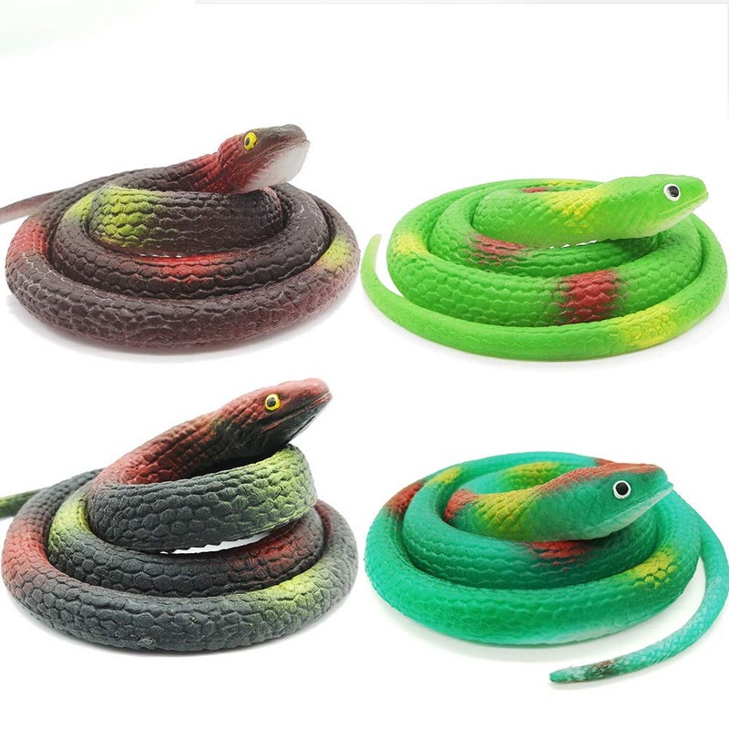 Lechay Rubber Snakes to Keep Birds Away,4 Pieces 29 Inch Realistic Rubber Snakes, Pranks, Halloween Decoration, Fake Snake for Garden Props to Scare Birds, Squirrels, Mice - Image 1